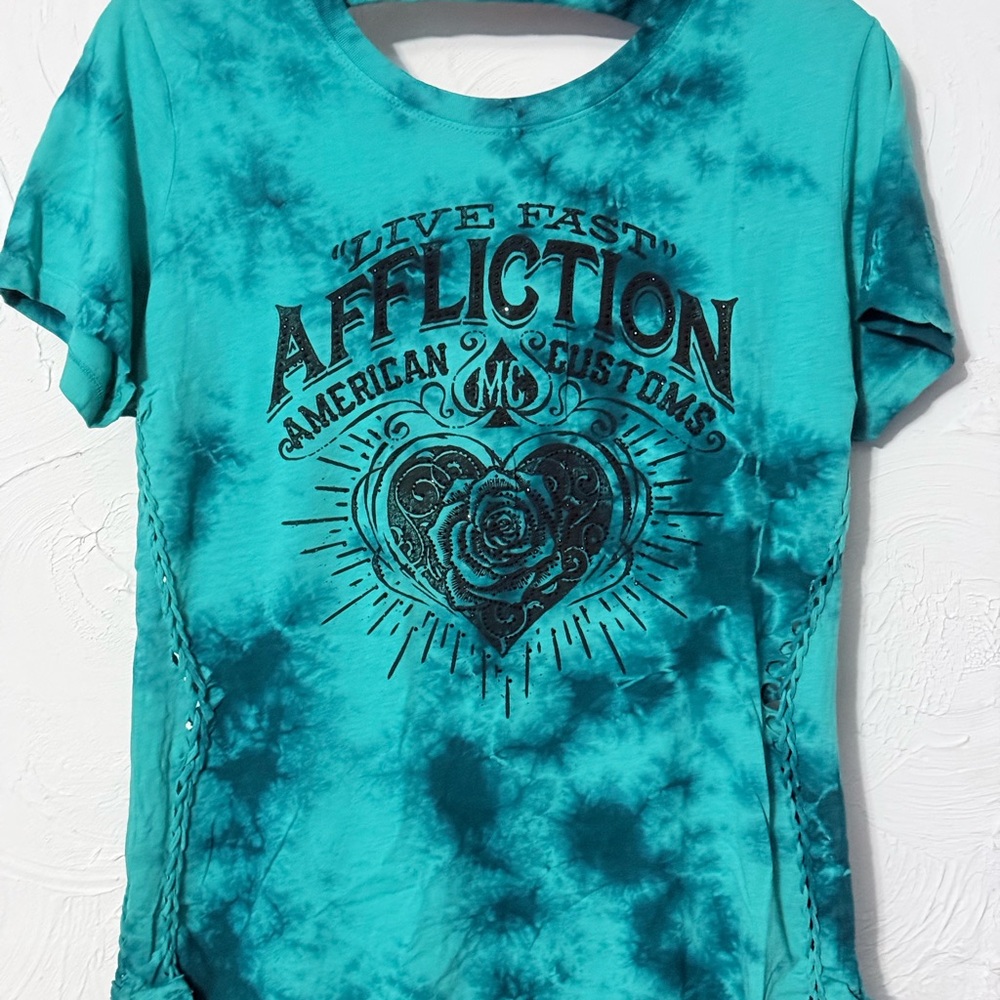 Affliction Women's Teal Tie-Dye Graphic Tee